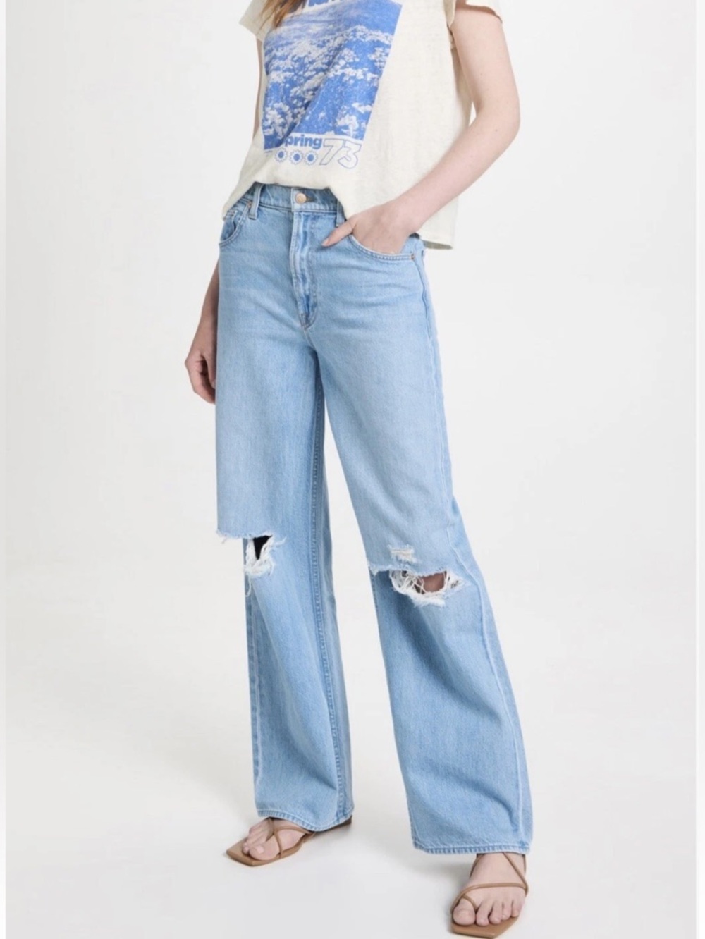 🌻NEW w/tags MOTHER “SNACKS” The Fun Dip Puddle Sliced Jeans | Size 26